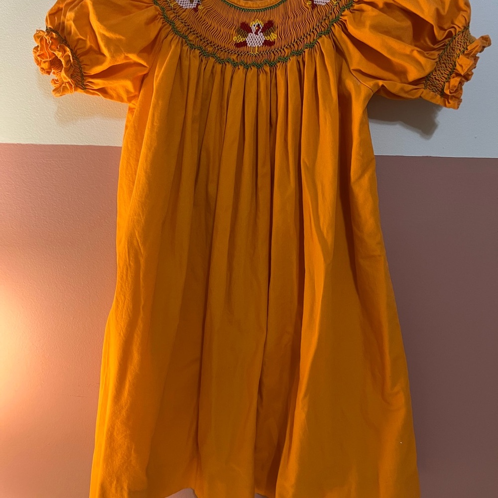 Orange Smocked Kids Dress